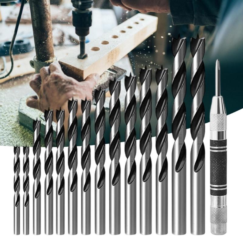 High Speed Steel Double Flute Helical Twist Drill Bits Set With Brad Point Tips For Clean Wood Drilling In 3-12mm Sizes