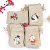 Santa Claus Burlap Drawstring Gift Bags - Small Christmas Party Candy Pouches