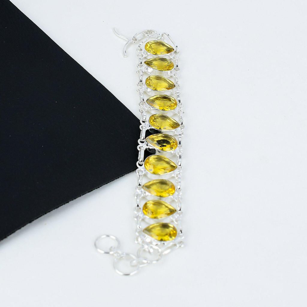 Citrine Bracelet Citrine Gemstone Handmade 925 Sterling Silver Bracelet Yellow Citrine Bracelet For Gift Bohemian Unisex Bracelet For Her