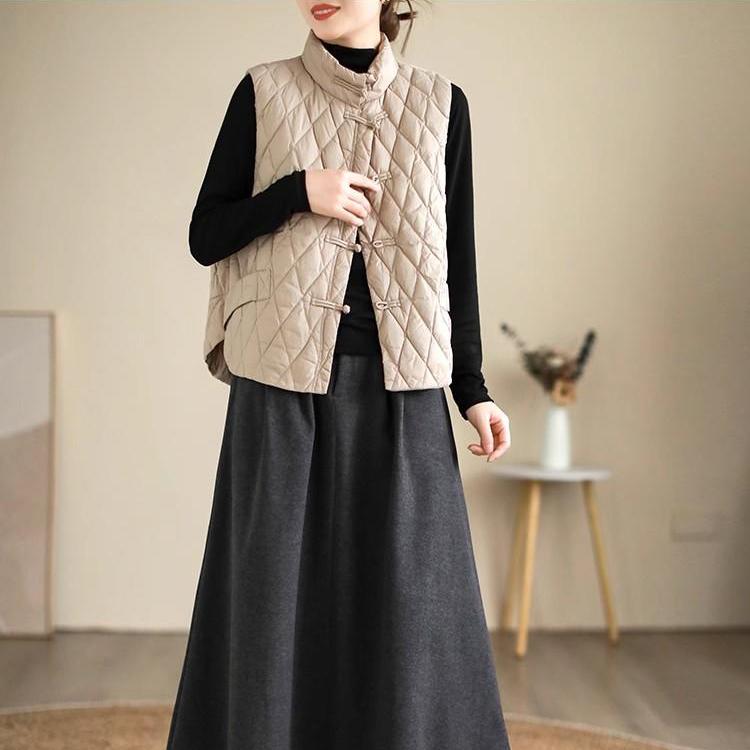 Women Light Weight Thermal Loose Seamlessly Sleeveless Stand Collar White Duck Down Jacket Vest Pocket All Match Chic Waistcoat
