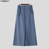 INCERUN Men High Waist Back Elastic Pockets Casual Long Wide Legs Trousers Pants