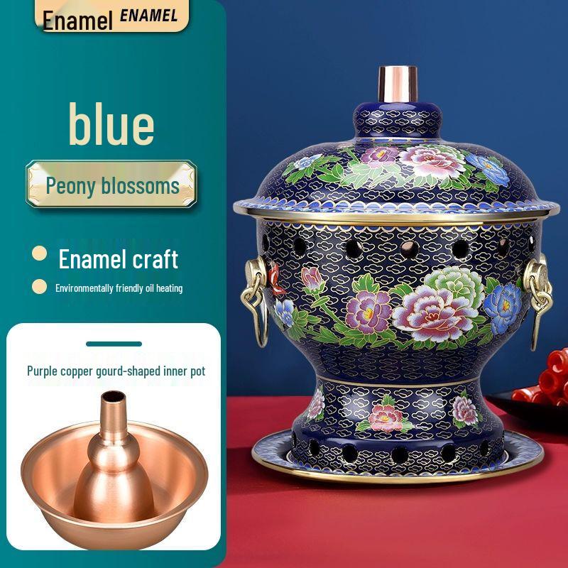 Pure Copper Enamel Personal Hot Pot with Alcohol Stove