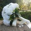 Holding Flowers Artificial Natural Rose Wedding Bouquet With Silk Satin Ribbon White Champagne  Bridal Bouquet Wedding Supplies