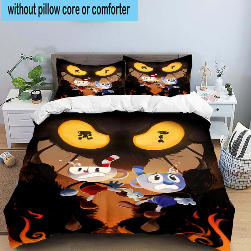 3PCS Adventure In The Cup-head 3pcs Bedding,Including 3PCS Duvet Cover And 2pcs Pillowcases Perfect for Christmas,Ideal for Bedroom, Dormitory