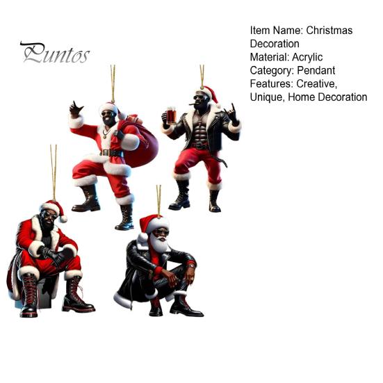 4Pcs Santa Claus Christmas Ornament 2D Acrylic Car Accessory Xmas Tree Hanging Decoration for Holiday Decor