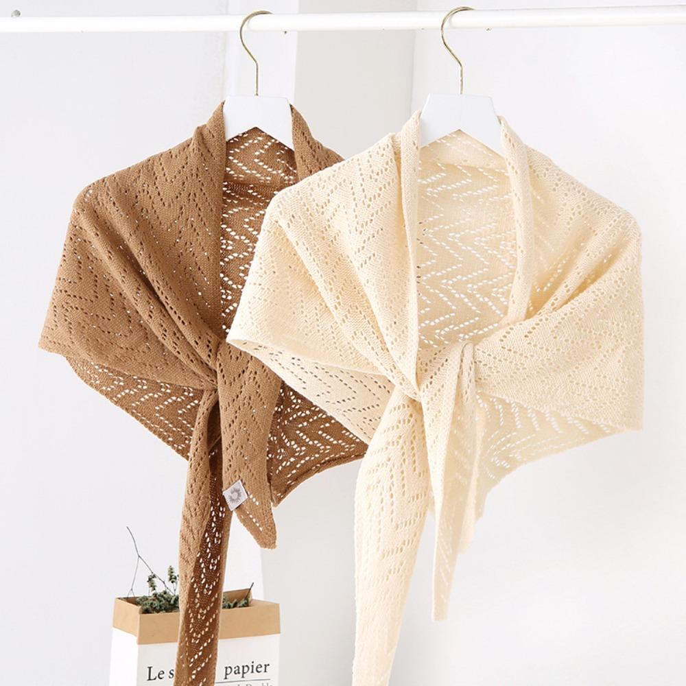 Triangle Shape Stripe Knitted Shawl Warp Knitting Shoulder Scarf Sun Protection Cape  Female