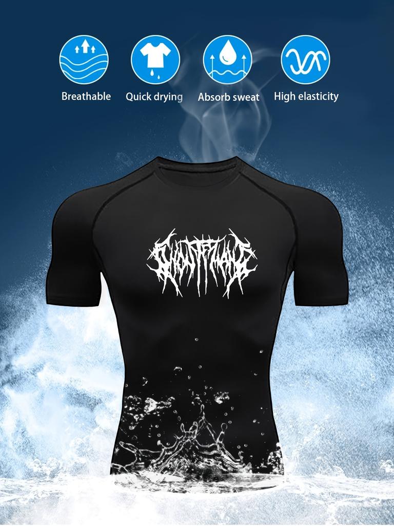 Graffiti Letter Print Men's Compressed Shirt Exercise Exercise Quick-drying Tight Fitness T-shirt