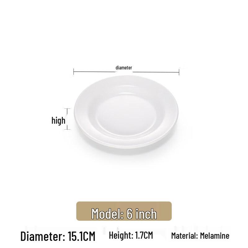 Set of 5 White Round Melamine Dinner Plates
