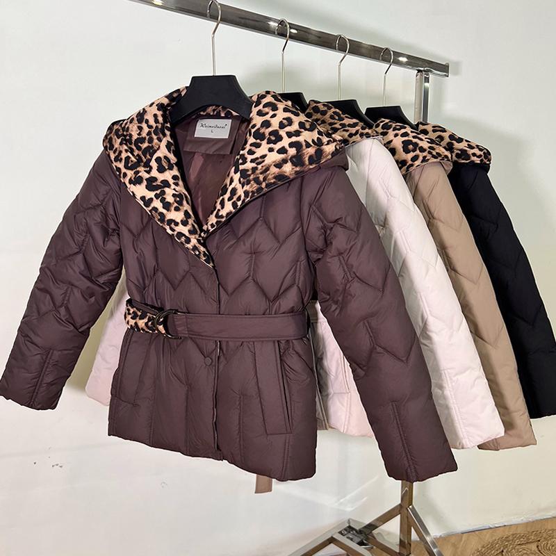 Plus Size L-5XL Fashion Winter Jackets Woman Short Parkas Hooded Loose Thick Warm Outerwears Casual Women's Coats With Belt