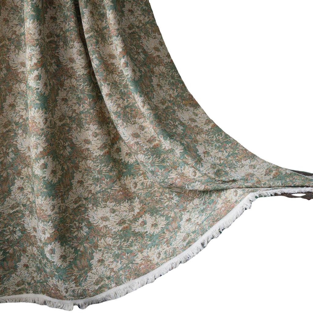 Imanqi Semi-Blackout Green Floral Oil Painting Kitchen Curtains for Bay Windows