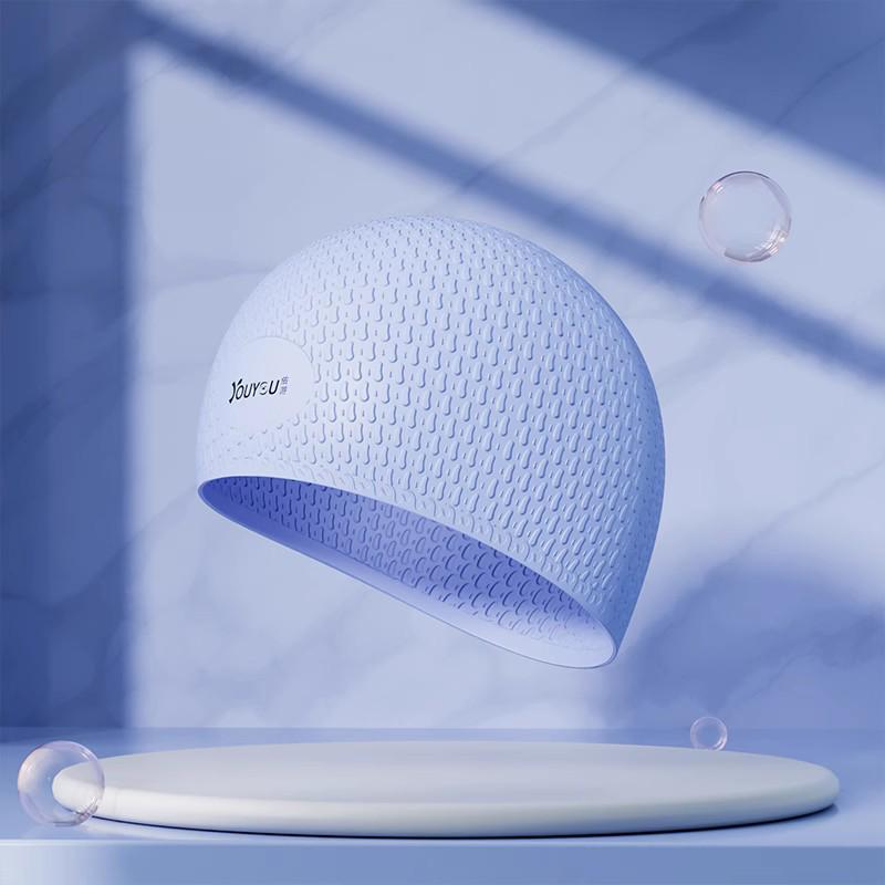 Waterproof Adult Swim Cap with Ear Protection for Long Hair - Unisex Silicone, Large Size