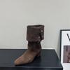High Heel Pointed Brown Knight Boots Women's Suede Boots Long Boots Medium Tube Pile 2025 Fall Winter Long Boots Skinny