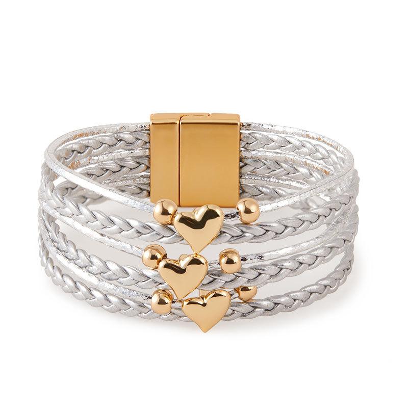 

Магнитный браслет с застежкой в форме сердца, многослойный, плетеный из искусственной кожи, ручная работа, для женщин