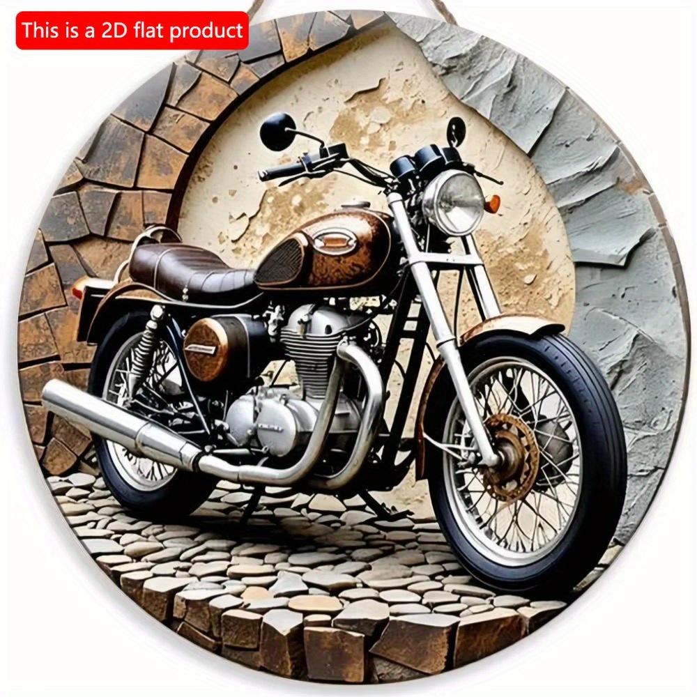 1pc 2d Flat Retro Motorcycle Circular Wooden Sign - 20cm, Suitable for Home Living Room, Bar, Caf É, Farmhouse Porch Decoration, Father's Day Gift