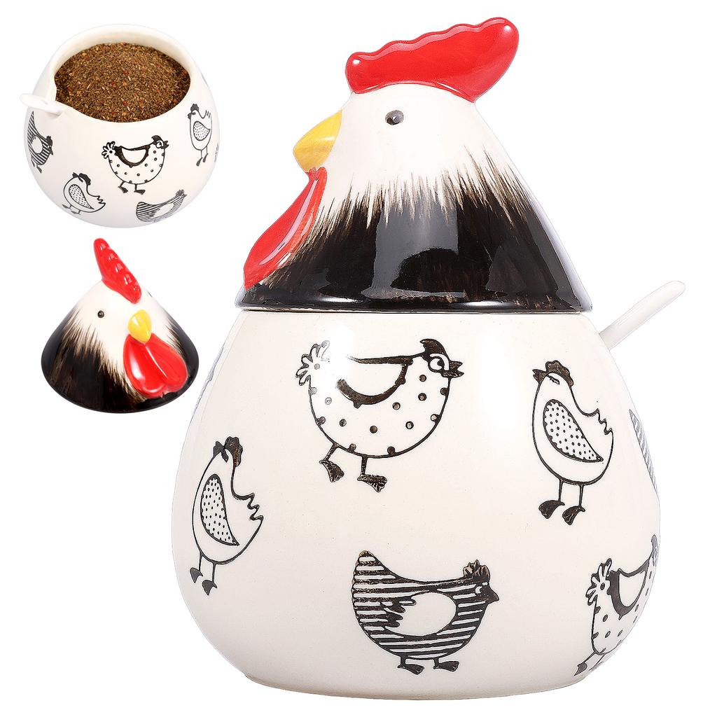 Salt Seasoning Jars Pepper Jar Ceramic Condiment Box Storage Pot Rooster Shape Spice Container Sugar Coffee Function Multi Bowls
