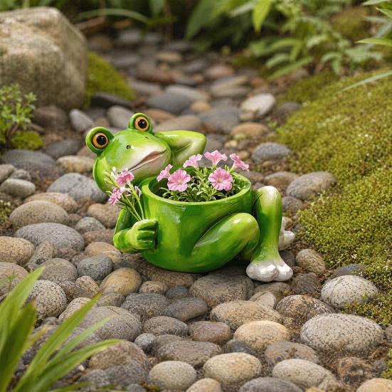 Frog Planter, Funny Lying Frog Flower Pot, Resin Animal Plant Container for Home Office Desk Garden Decor