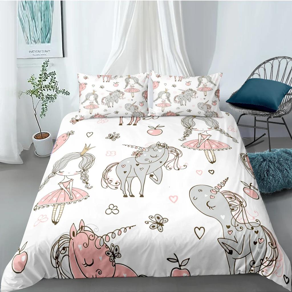 Dancing Girl Duvet Cover Ballet Girls Bedding Set Home Textile Bedclothes Soft Girly Comforter Cover Queen/King Size for Kids