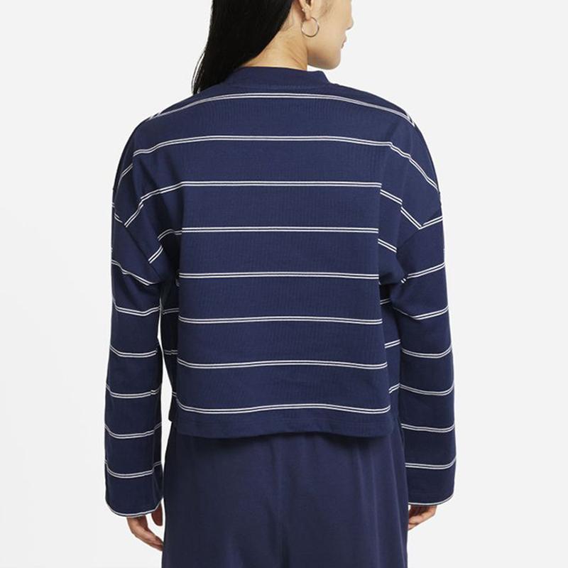 Nike Loose Fit Striped Crew Neck Long Sleeve T-Shirt Women Tops Navy DD5187-410