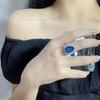 Luxury Women's Adjustable Deep Blue Zircon Water Drop Ring with Full Diamond Inlay – Elegant Haute Couture Style