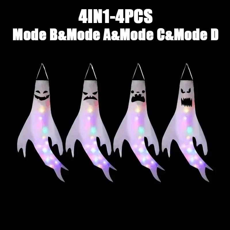 1-4PCS Halloween LED Floating Ghost Decoration Hanging Glowing Figure Prop for Outdoor Yard Haunted House Party Scene Use