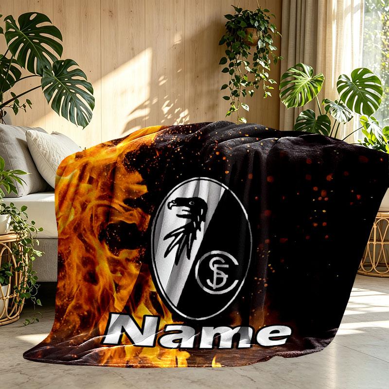 Custom Name Personalized SC Freiburg Print Blanket, Home Decor, Bedroom, Sofa, Camping, Couch, Gifts for Birthday Christmas
