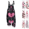 Damen Jumpsuit Print Casual Loose Vintage Schultergurt Baumwolle Leinen
