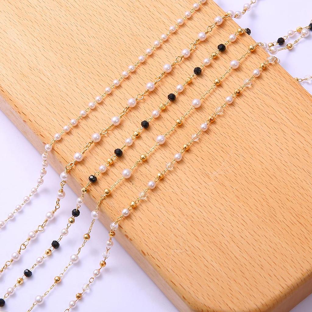 50cm Brass Copper Chain with Gold Plated Pearl Beads Charms for DIY Jewelry