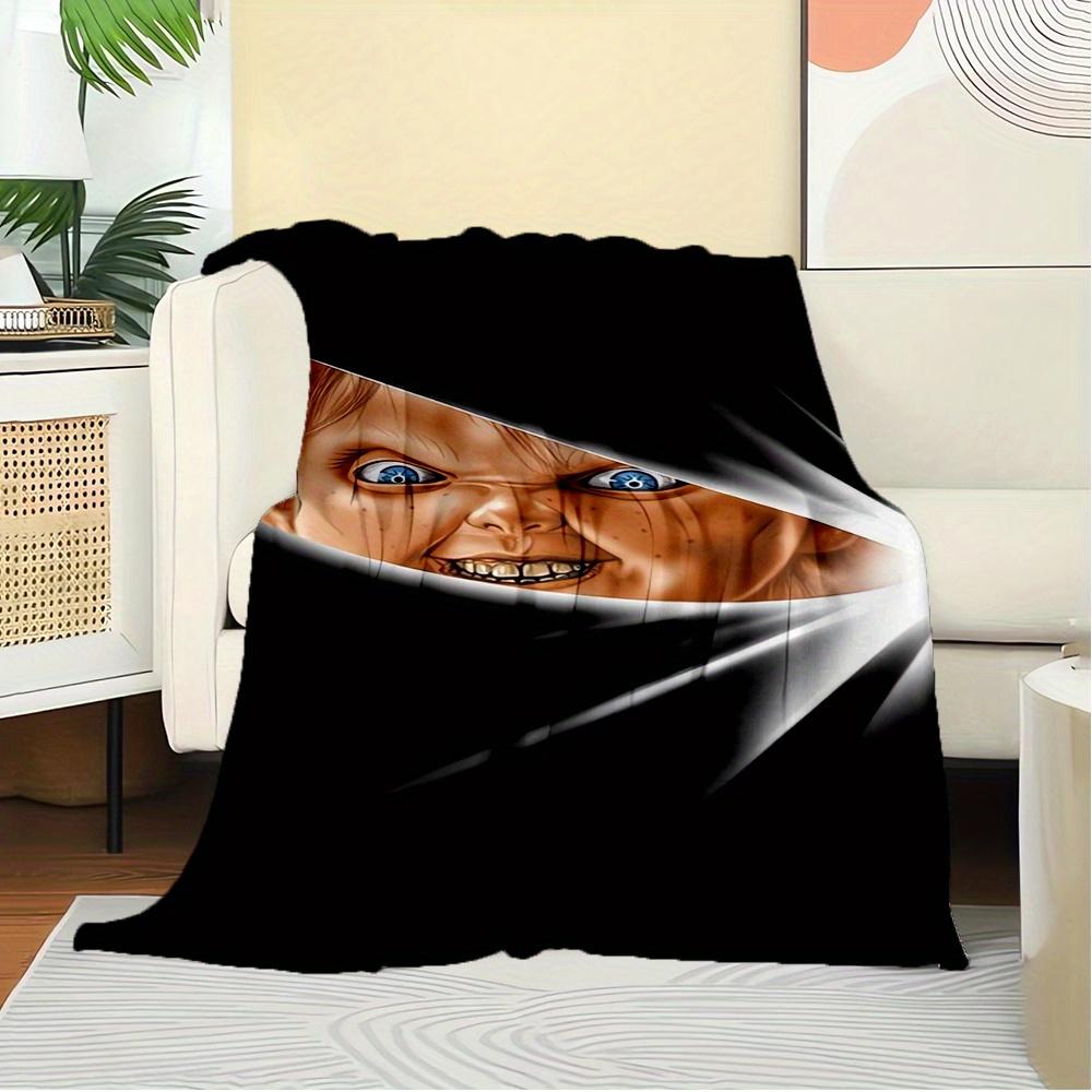 Für Chucky, Horror, Flanelldecke im Puppen-Design, Glamour-Stil, Digitaldruck, Ganzjahreskomfort, Reißfest, Gestrickte Handwerkskunst, Polyester