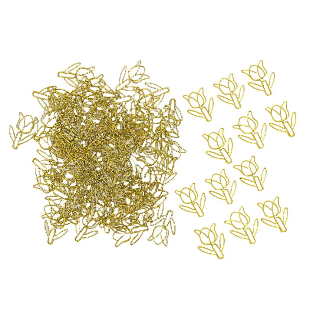 80Pcs Flower Shaped Paper Clips Bulk Mini Colored Bookmarks Clamp with Transparent Box School Supplies Gold