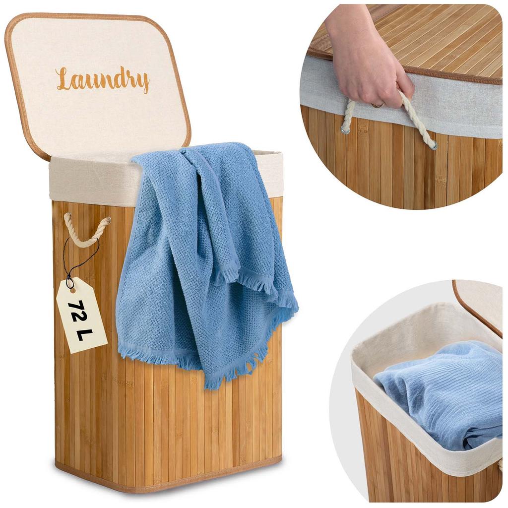 Bamboo Laundry Hamper With Lid, Massido