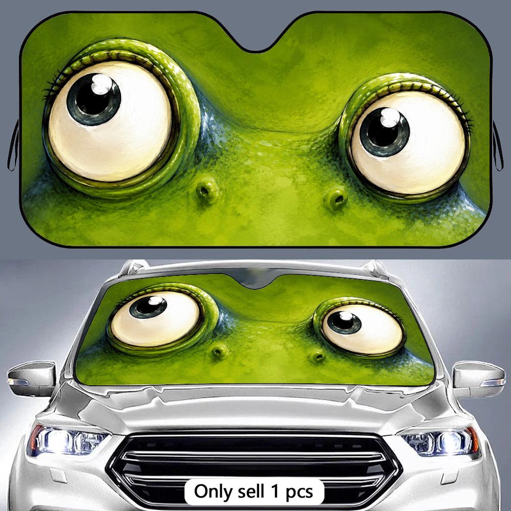 Puzzled Frog Eyes Sun Visor Aluminum Foil Windshield Sunshade with Reflective UV Block Heat Insulation Foldable Universal Fit