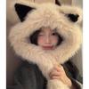Thickened Plush Fox Ear Hat Scarf All In One Women's Autumn and Winter Cold Proof and Warm Lei Feng Hat Showing Face Small Plush Hat