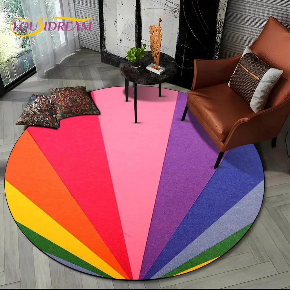 Rainbow Chromatic Colour Illusion Round Area Rug,Carpet Rug for Living Room Bedroom Sofa Playroom Decor,kids Non-slip Floor Mat
