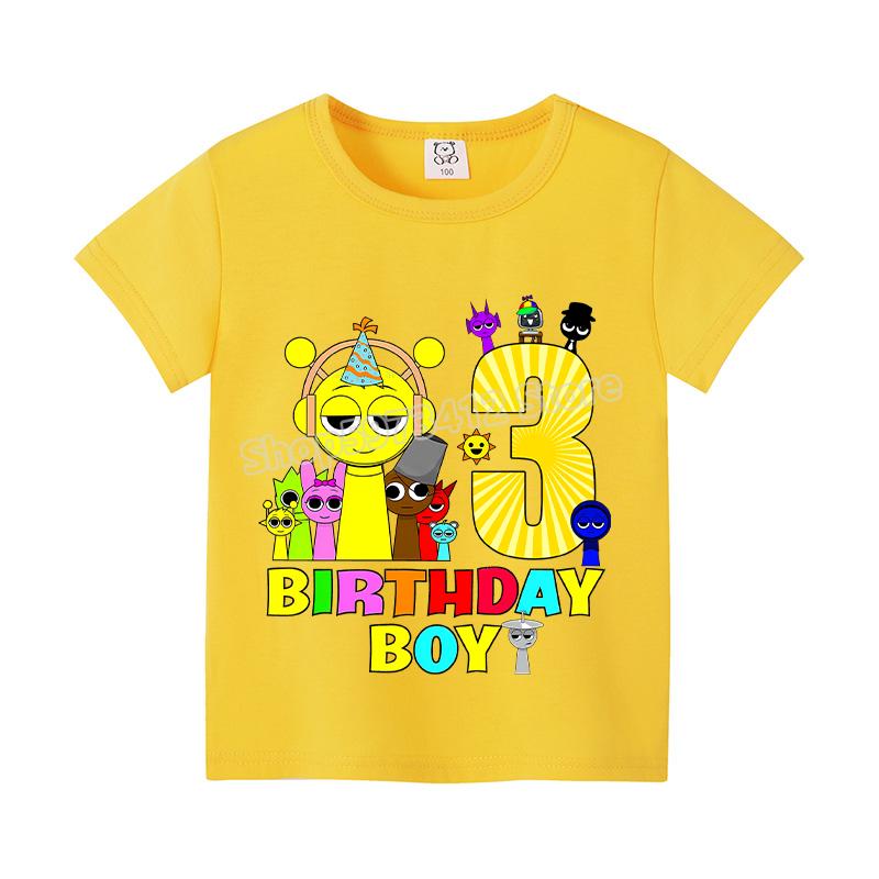 Sprunki Incredibox Birthday T-Shirt Short Sleeve Toddler Number Black T-Shirts Summer Casual Kids Tops Cute Cartoon Baby Clothes