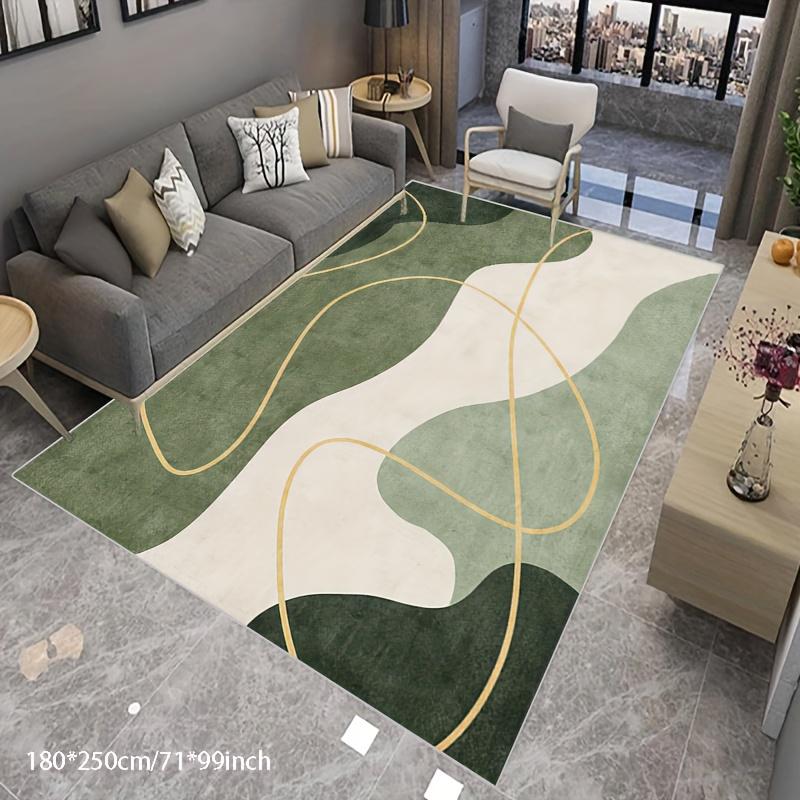 1pc Abstract Geometric Green Carpet In The Living Room Decor and Bedroom Non Slip Soft and Washable Rural Hotel Family Carpet