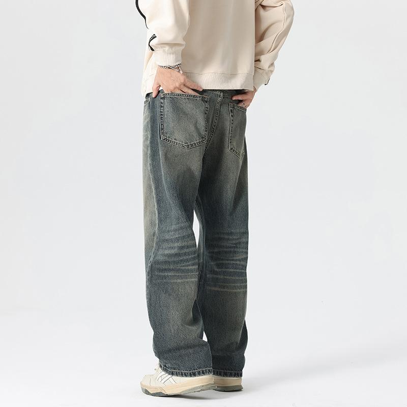 Heavy Autumn and Winter Loose Wide-leg American High Street Non-elastic Jeans Men's Trendy Brand Retro Old Versatile Long Pants