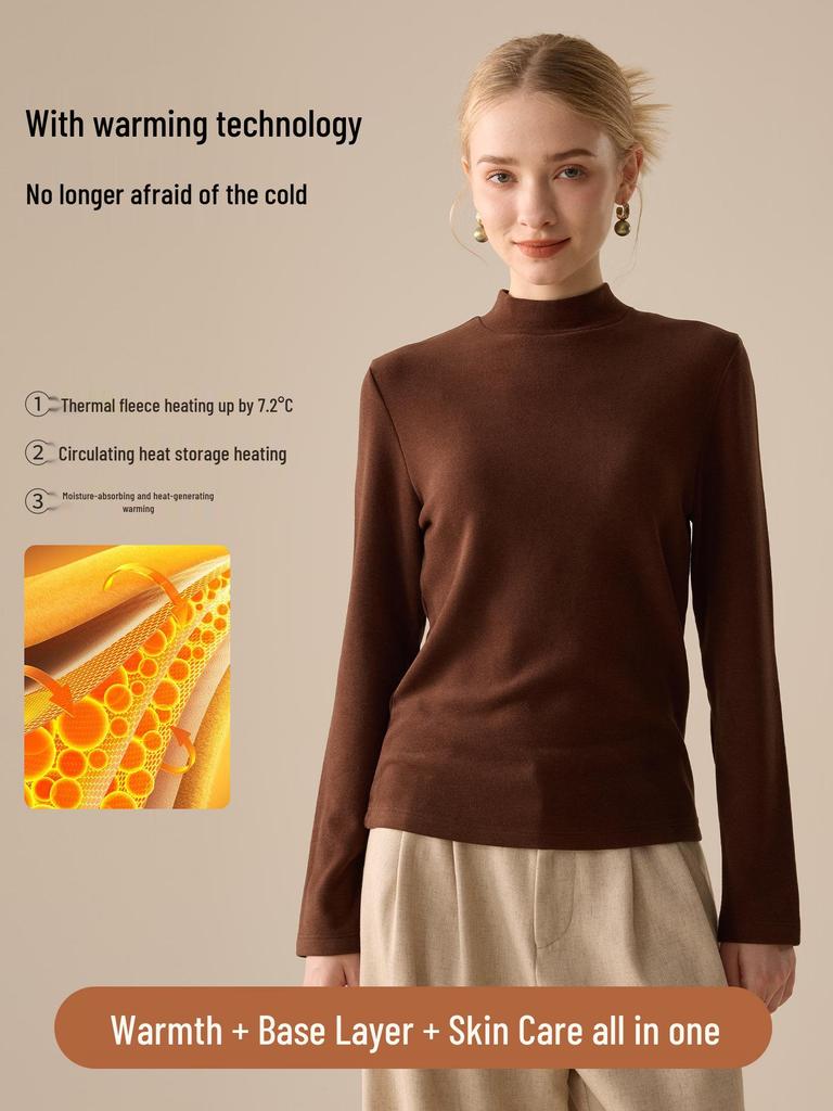 Women's Lyocell Silk Wool Blend Half-Neck Warm Top - Autumn/Winter Style