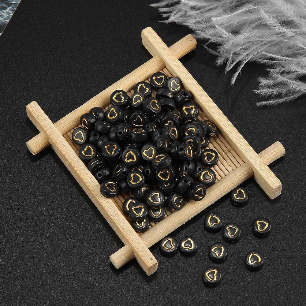 110/220/450 black acrylic heart-shaped beads 7mm round, with loose spacing beads in a heart-shaped pattern, used for DIY bracelet and jewelry making