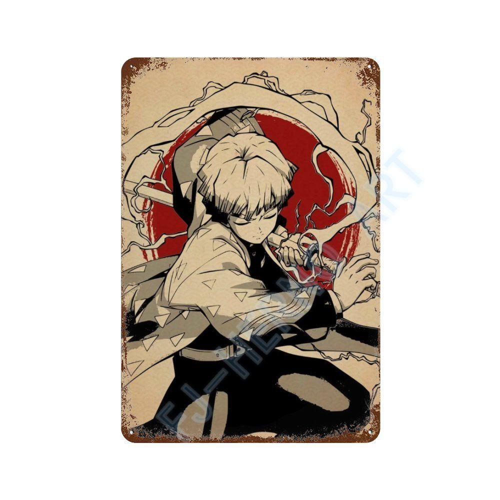 Japan Retro Anime Demon Slayer My Hero Academia Jujutsu Kaisen Metal Tin Sign Plaque Wall Art Home Kids Room Decorative Plates