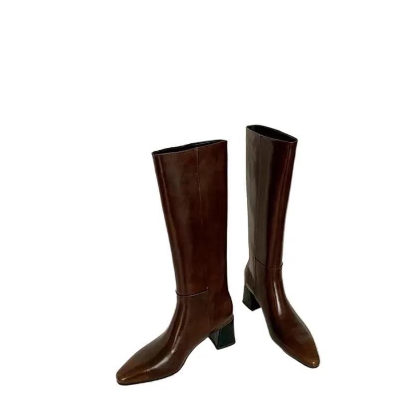 Fashion Ladies Shoes 2024 Knee-High Women's Boots Elegant Modern Boots Women Sewing Pointed Toe Med Heel Slip on Fashion Shoes Women