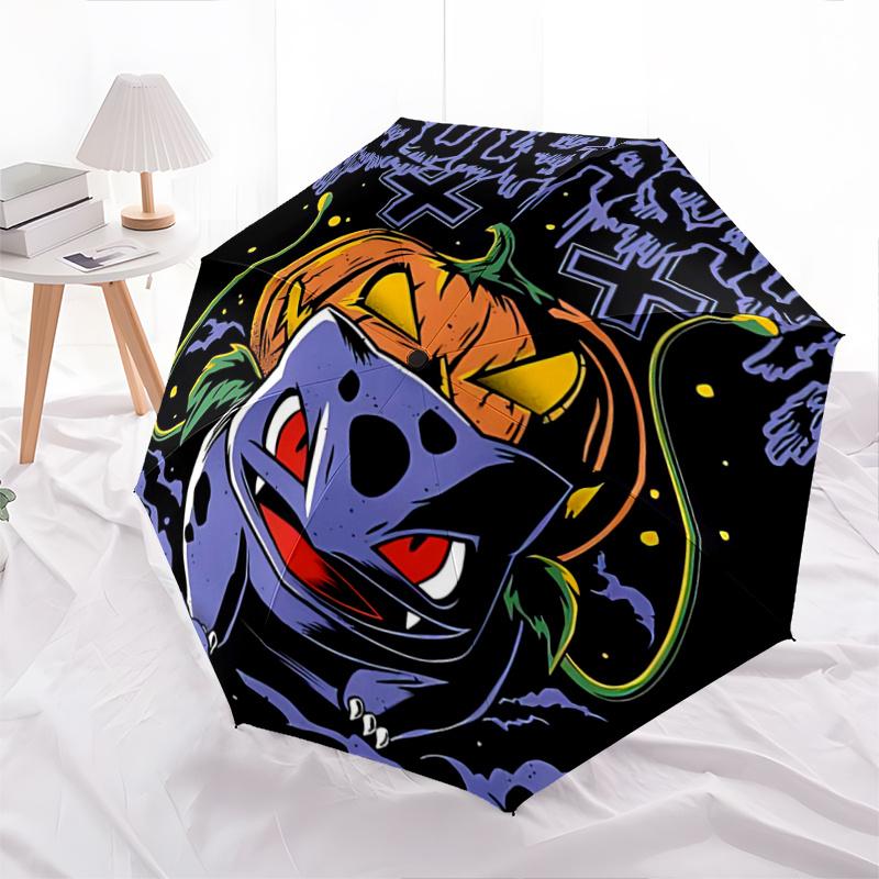 

1pc Spooky Pumpkin Pokémon Automatic Opening and Closing Cartoon Practical Umbrella, Lightweight 3-Fold, With Cute Cartoon Characters, Suitable for Ho