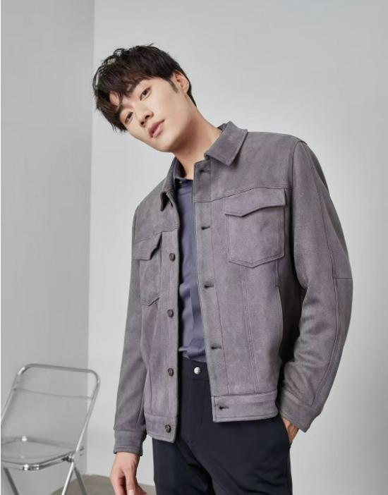 Men s British Style Suede Velvet Jacket, Autumn/Winter, Light Luxury Casual Business, High-End Feel, Windproof Lapel Coach Top M