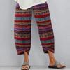 Women's Printed Elastic Waist Capri Pants Cropped Trousers