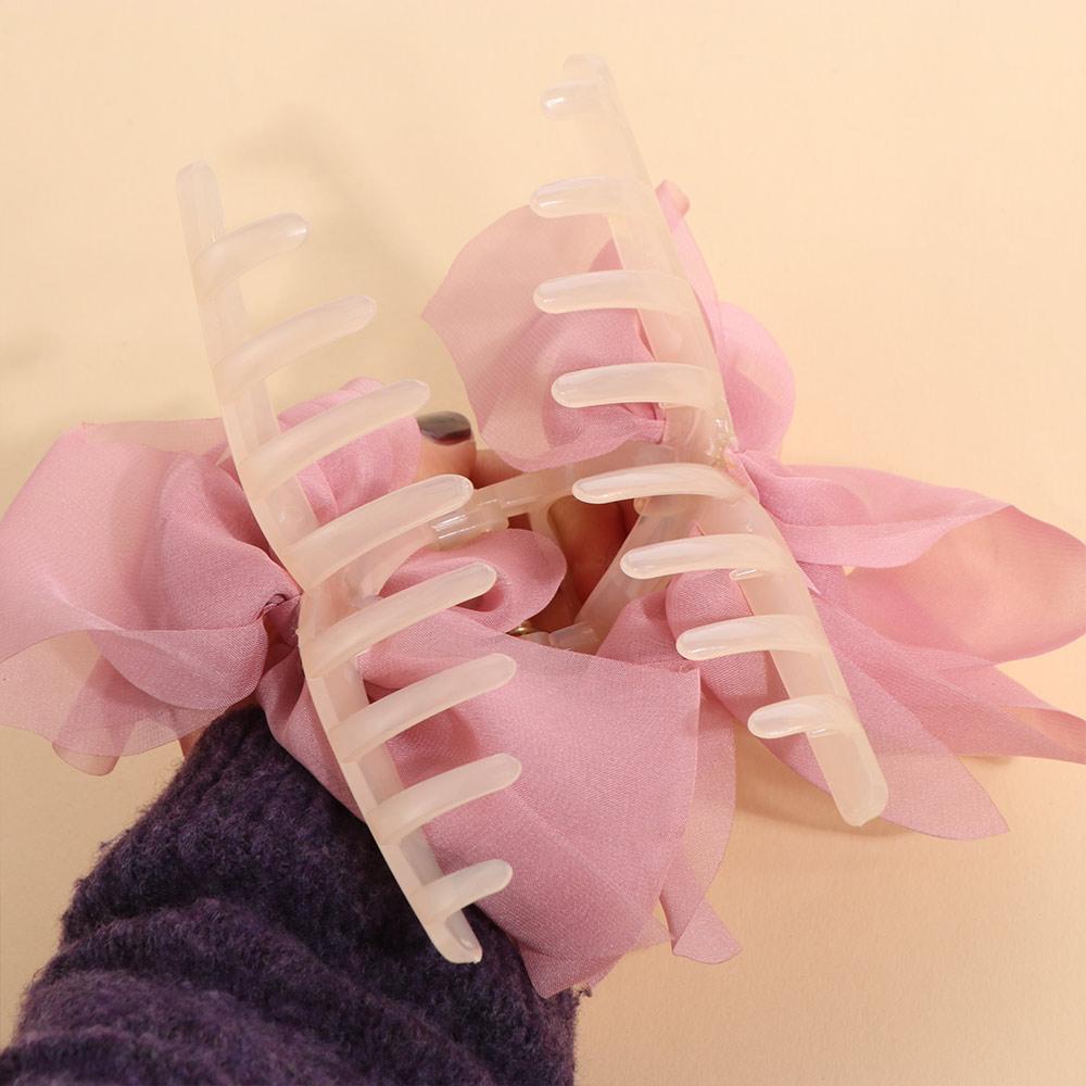 Sweet Bow Shark Clip Large Women Hair Grab Luxury Chiffon Hair Claw  Hair Accessory