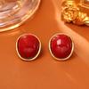 Elegant Oval Stud Earrings Women Vintage French Style Minimalist Jewelry With Post Real Gold Plating