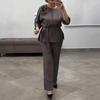 Plus Size Women Clothes Elegant Set Long Sleeve Shirt + Casual Pants