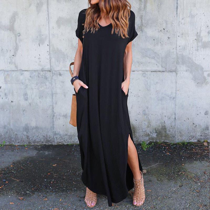 Premium Quality Women Summer Maxi T-shirt Dress With Short Sleeves And Pockets