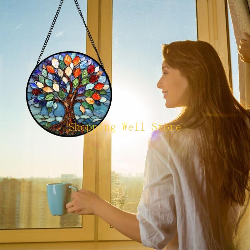KX4B Panel Okienny 2D Drzewo Łapacze Słońca Dekoracje Witrażowe Dekoracje Wiszące na Okno