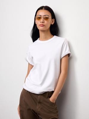 Camiseta Lisa de Algodón con Cuello Redondo