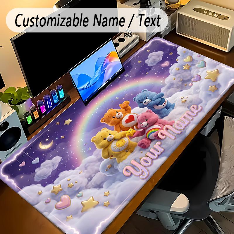 Large Mouse PadCare Bears Custom Name Text Personalized Desk Mat Non Slip Gaming Pad